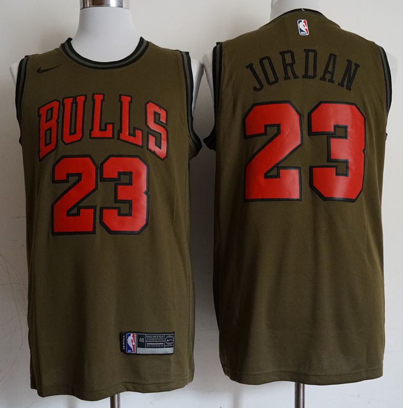 Men Chicago Bulls 23 Jordan Military green Game Nike NBA Jerseys